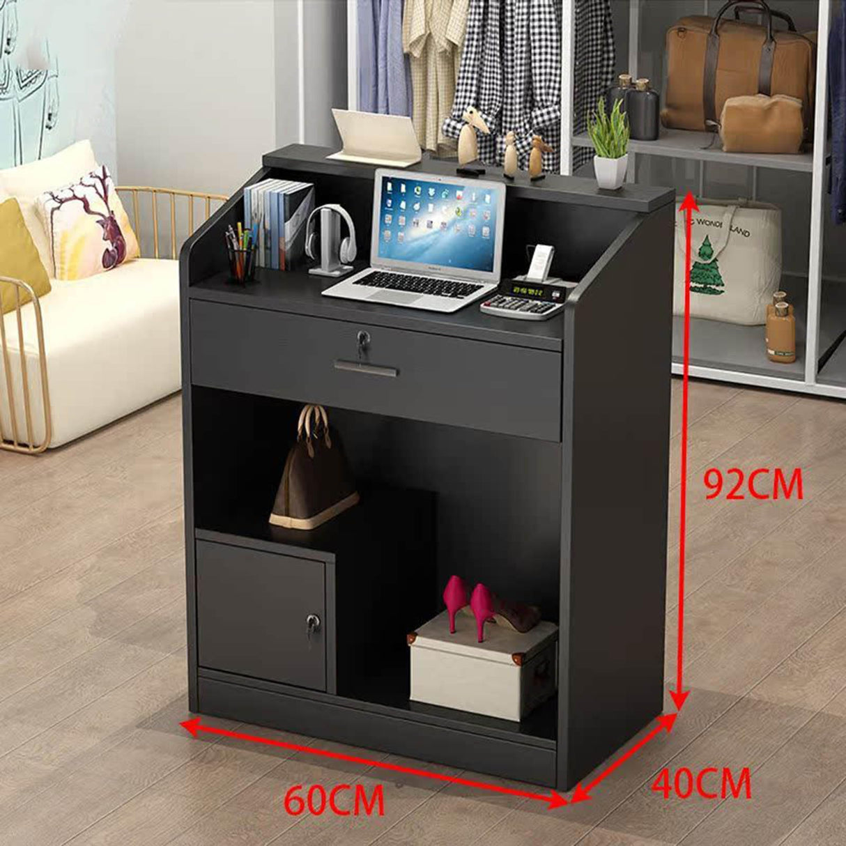 Reception Desk with Counter,Small Front Desk with Drawer & Cabinet,Reception Counter for Small Spaces,Retail Checkout Counter for Clothing Store Lobby Beauty Salon Generic