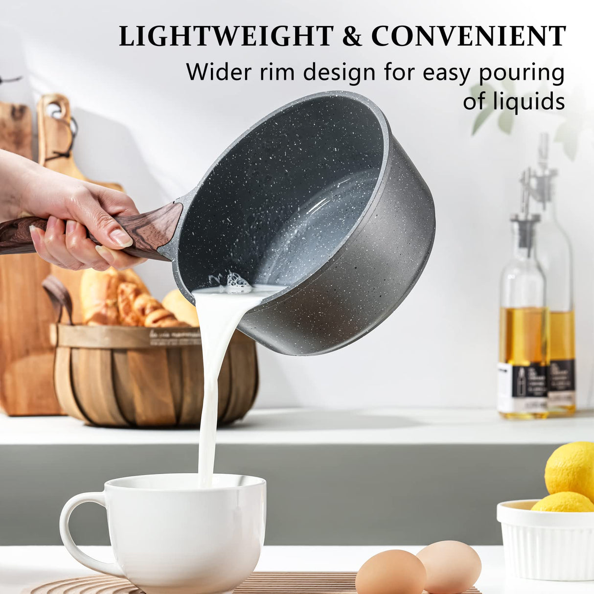 SENSARTE Nonstick Sauce Pan with Lid Saucepan Set, Swiss Granite Coating Sauce Pot Kitchen Cooking Pot, Induction Comptable, PFOA Free, 1.5 + 2.5 QT SENSARTE