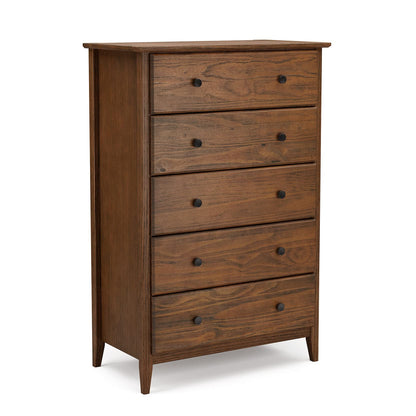 Grain Wood Furniture Greenport 5-Drawer Chest, Solid Wood with Brushed Walnut Finish - WoodArtSupply