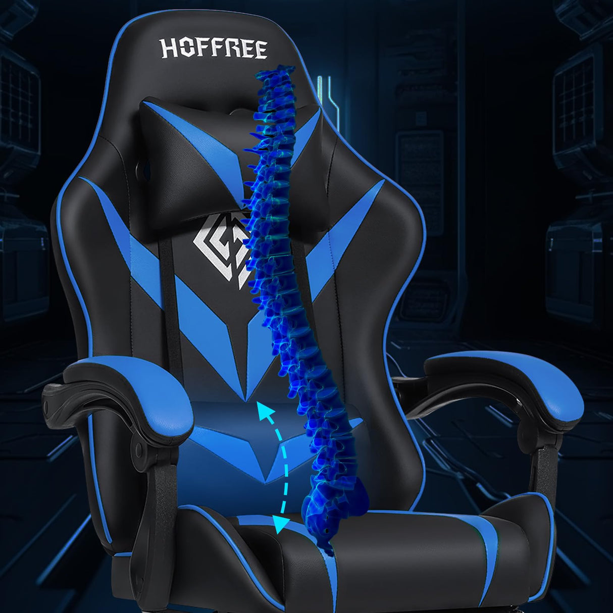HOFFREE Massage Gaming Chair for Kids Computer Gamer Chair with Footrest and Lumbar Support Reclining PC Game Chair with Headrest for Gaming Room Blue and Black HOFFREE