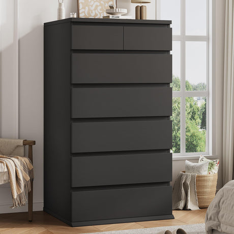 Black Tall 7 Drawer Dresser for Bedroom, Modern Wood Closet Dressers & Chests of Drawers with Jewelry Storage, 23.6" L*15.8" W*47.5" H in Large Vertical Dresser for Bedroom, Living Room, Nursery Jocoevol