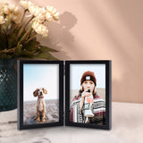 4x6 Double Picture Frame Wooden Hinged Photo Frame Definition Glass Stand Vertically on Desktop or Tabletop Black FOREV