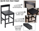 HNY Black Bar Stools Set of 4, 26'' Counter Height Barstools Modern Counter Stools with Backs and Footrest Faux Leather Island Chairs, Farmhouse Wooden Stools for Kitchen Counter Island Home Bar HNY