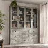 WOODTIME 78.7" H Display Storage Cabinet with Glass Doors, 9 Drawers & 3-Tier Shelves, Wooden Curio Cabinet Bookcase Bookshelf for Home Office Living Room Store, Grey WOODTIME