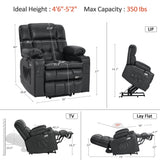 MCombo Dual Motor Small Power Lift Recliner Chair for Elderly, Lay Flat Lift Chair with Heat and Massage, Petite Lift Chair, Cup Holders, Faux Leather 7893 (Black, Small) MCombo