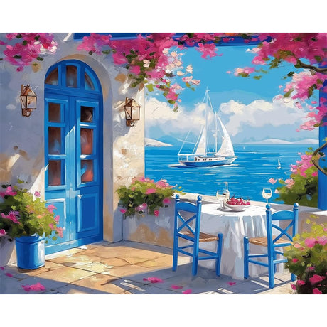 Natuyalo Paint by Numbers Kit for Adults Beginners, 16" Wx20 L Canvas Pictures Drawing Acrylic Paintwork with 3 Pcs Paintbrushes, Seaside Cityscape Natuyalo