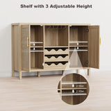 OTUTUMUS Rattan Wine Bar Cabinet, Boho Rattan Home Wine Bar Cabinet with Glass Holder and Drawer Style Wine Racks, Oak Sideboard Buffet Storage Cabinet for Living Dining Room Kitchen OTUTUMUS