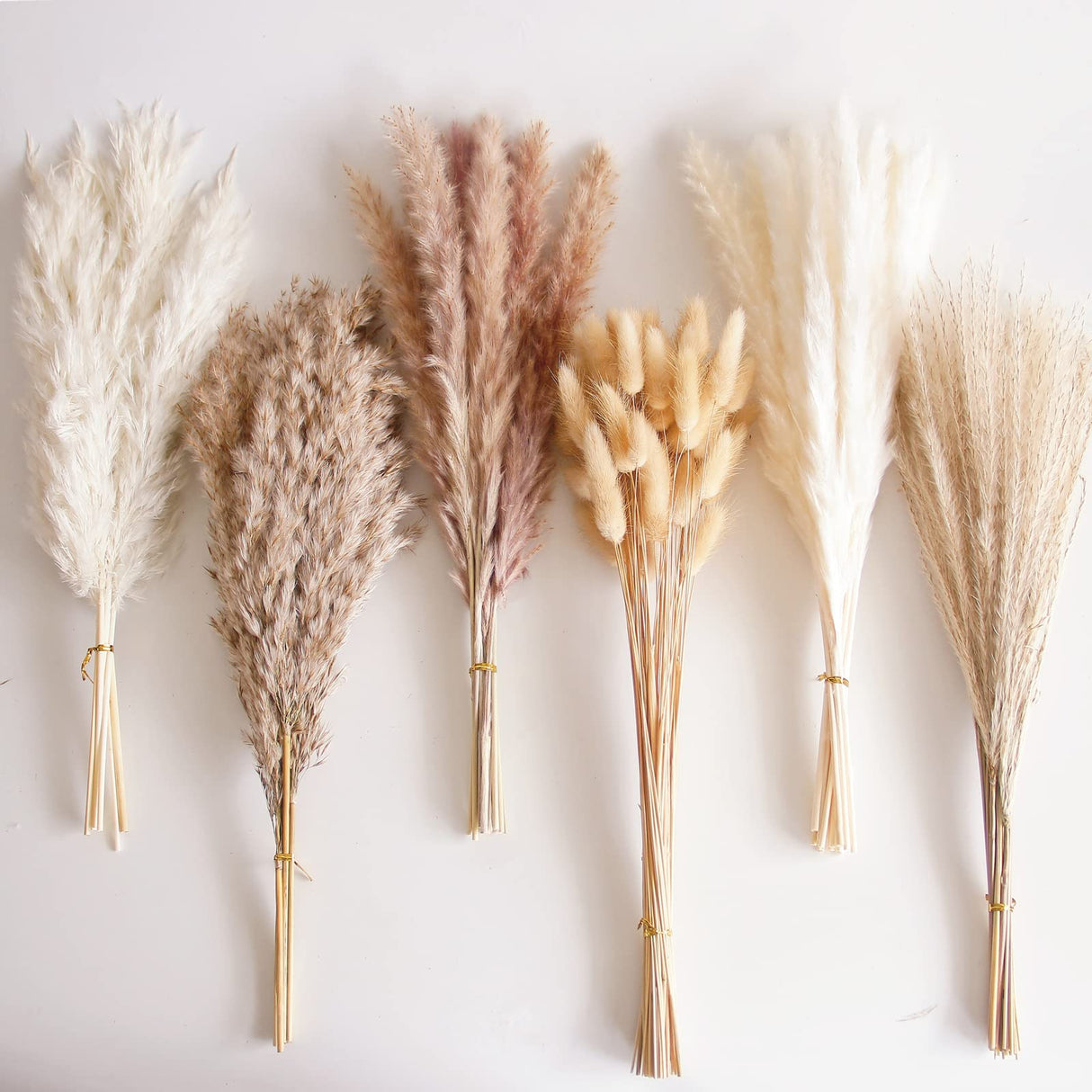 110 PCS Dried Pampas Grass Bouquet, Boho Table Decor, Bunny Tails Dried Flowers, Brown Pompas, White Pampas Grass for Wedding, Home, Rustic Party, Baby Shower Decorations Bannifll