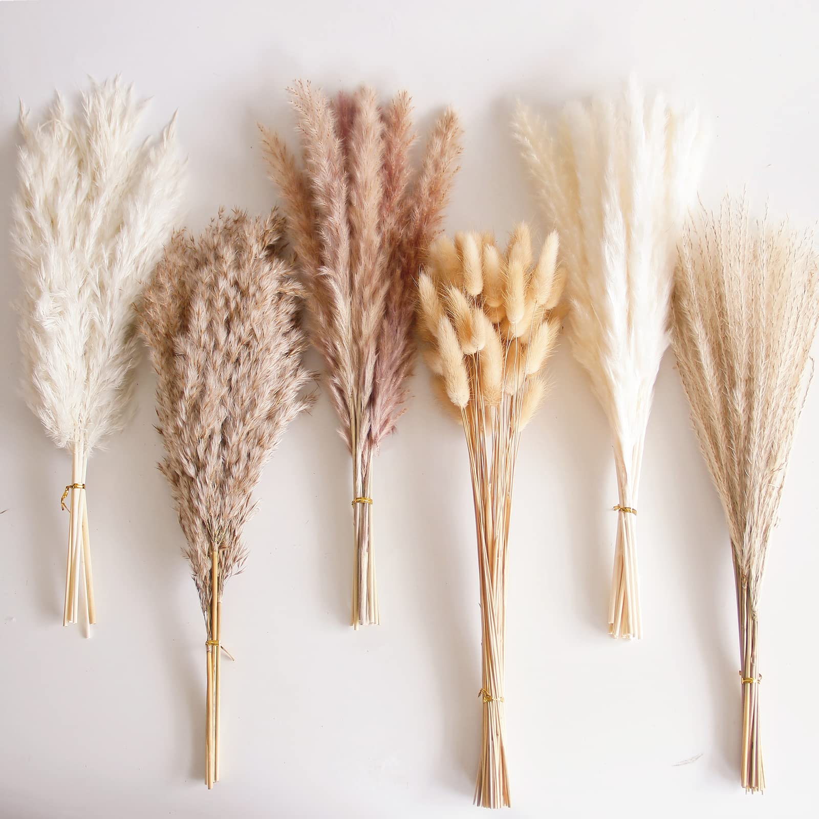 110 PCS Dried Pampas Grass Bouquet, Boho Table Decor, Bunny Tails Dried Flowers, Brown Pompas, White Pampas Grass for Wedding, Home, Rustic Party, Baby Shower Decorations - WoodArtSupply