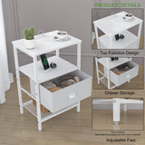 Sthmec Nightstands Set of 2, LED Bedside Tables with Charging Station and Fabric Drawer, Night Stand with Storage, 3 Tier Side Table with Open Shelf, LED Nightstand with Charging Station, White WoodArtSupply