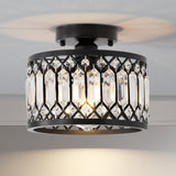 WimiSom Black Crystal Ceiling Light, Modern Semi Flush Mount Ceiling Lighting Fixture, Hand Woven Flush Mount Ceiling Light for Hallway, Bedroom, Kitchen, entryway, Living Room WimiSom