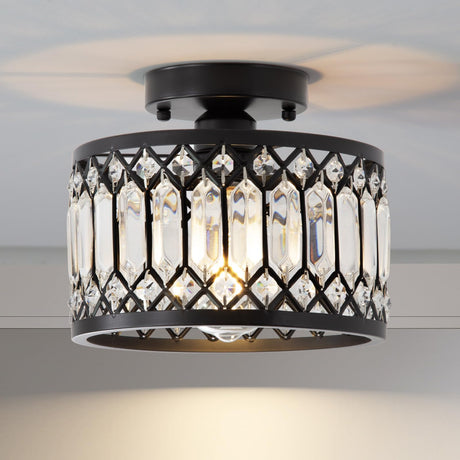 WimiSom Black Crystal Ceiling Light, Modern Semi Flush Mount Ceiling Lighting Fixture, Hand Woven Flush Mount Ceiling Light for Hallway, Bedroom, Kitchen, entryway, Living Room WimiSom