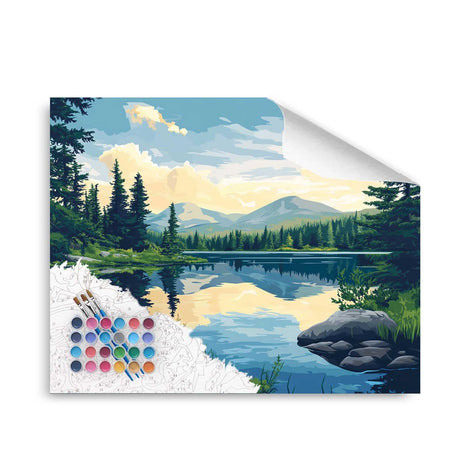 Cawpom Trees Paint by Numbers Kit for Adults, Echo Lake Paint by Number, New Hampshire Wall Art, Mountain Lakes Acrylic Painting for Home Wall Decor - Nature Landscape(16x20inch) Cawpom