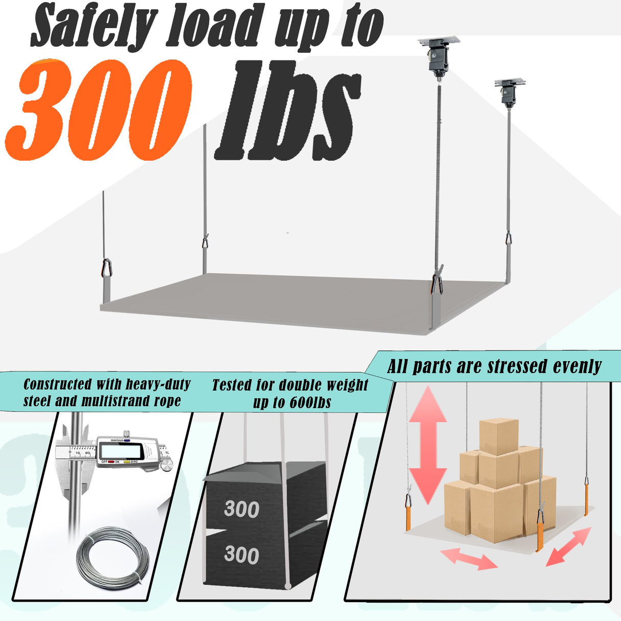 xhuic Overhead Garage Storage Pulley Lift System for Ford Bronco, Safe Anti-Drop for Wrangler Hardtop Hoist, Easy One-Person Operation,Ceiling Storage Mounted Not Include Racks xhuic