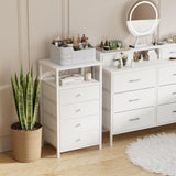 BOLUO Tall Night Stand with Drawers, White Nightstand with Charging Station and LED Light, Small White 4 Drawer Dresser for Bedroom, Room Storage Closet BOLUO