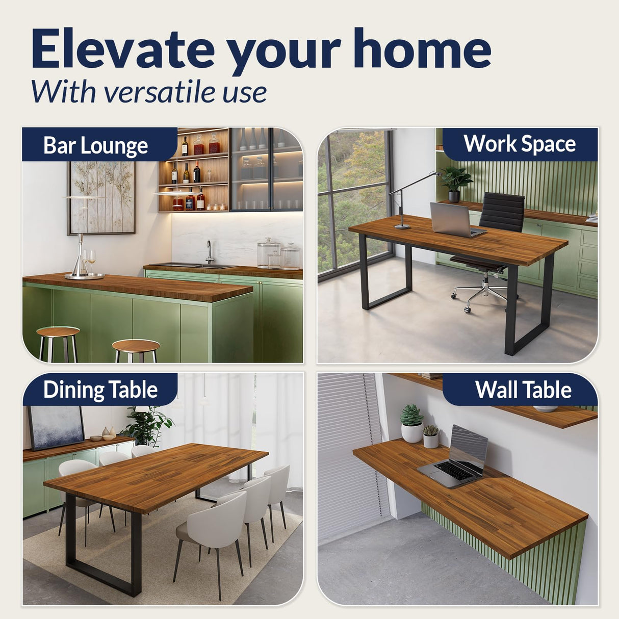 Howizz 55 x 28 in. Solid Wood Table Top, Dark Walnut Stained Acacia Desktop for Standing Desk/Office Tabletop/Countertop, 1in. Thick Howizz