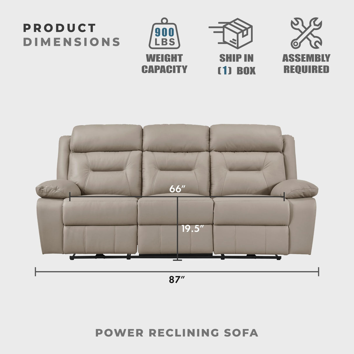 Lexicon Power Double Recliner Sofa, Top Grain Leather Match Reclining Sofa with Pillow Top Armrests, Home Theater Seating, Wall Hugger Recliner Couch with USB Port, 87" W, Latte Lexicon
