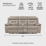 Lexicon Power Double Recliner Sofa, Top Grain Leather Match Reclining Sofa with Pillow Top Armrests, Home Theater Seating, Wall Hugger Recliner Couch with USB Port, 87" W, Latte Lexicon