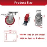 Htudcoue 8 Pcs 4 Inch Heavy Duty Casters, (4 casters Load Capacity 2200 lbs) Lockable Swivel Bearing Caster with Brakes for Workbenches, Shelves, Carts, Etc. Htudcoue