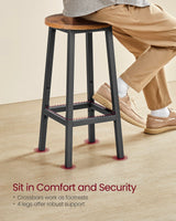 VASAGLE Bar Stools, Set of 2 Bar Chairs, Steel Frame, 25.2 Inch Tall, for Kitchen Dining, Easy Assembly, Industrial Design, Rustic Brown and Black ULBC32X VASAGLE