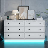 Loomie 6 Drawer Dresser, Modern Drawer Chests with Power Outlet and Led Light, Wide Chest of Drawers for Storage and Organization, White Dresser for Bedroom, Living Room, Closets, Entryway Loomie