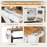 GOFLAME Kitchen Island Cart with Drop Leaf, Rolling Kitchen Cart on Wheels with Tilt Out Trash Can Cabinet, 2 Drawers, Storage Cabinet, Towel Rack & Spice Rack, Mobile Serving Trolley Cart, White GOFLAME