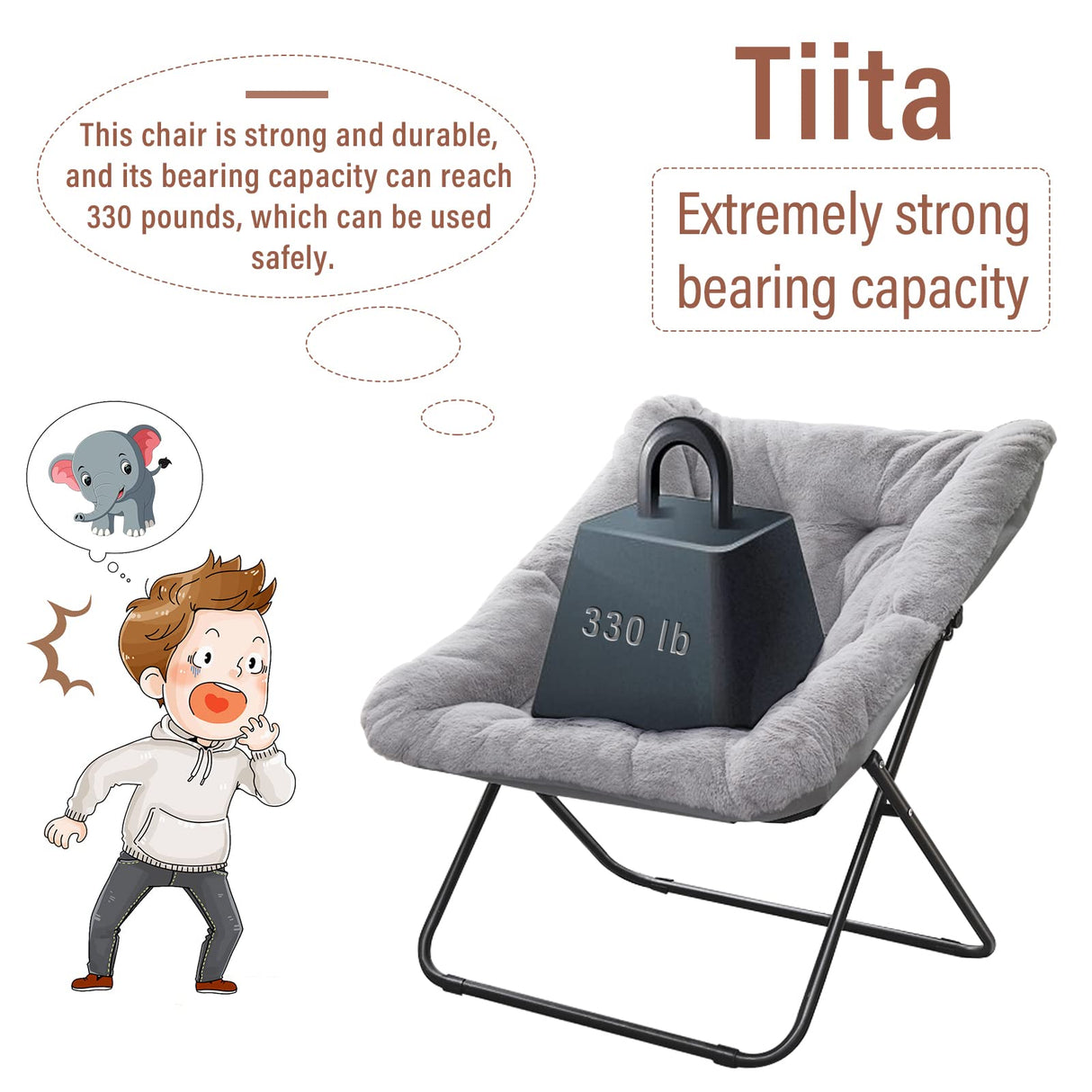 Tiita Comfy Folded Chair, Soft Faux Fur Oversized Folding Accent Chair, Lounge Lazy Chair for Kids Teens Adults, Metal Frame Moon Chair for Bedroom, Living Room, Dorm Rooms, X-Large Pink Tiita