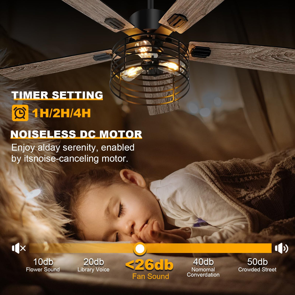 NEWORB 52 Inch Farmhouse Ceiling Fan with Light and Remote, Rustic 3-Light Caged Fan, 5 Dual Finish Blades, Industrial Black Fan for Bedroom, Patio, Living Room NEWORB