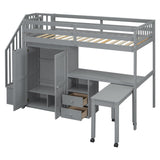 Harper & Bright Designs Twin Size Loft Bed with Stairs and Bookshelf, Wood Twin Storage Bed with Desk & Wardrobe, Space-Saving Multifunctional Furniture for Kids & Teens - Gray Harper & Bright Designs