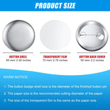 300 Pieces Blank Button Making Supplies Round Badge Button Parts Metal Button Pin Badge Kit for Button Maker Machine, Including Metal Shells Back Cover and Clear Film (Tinplate,2.28 Inch) Hicarer