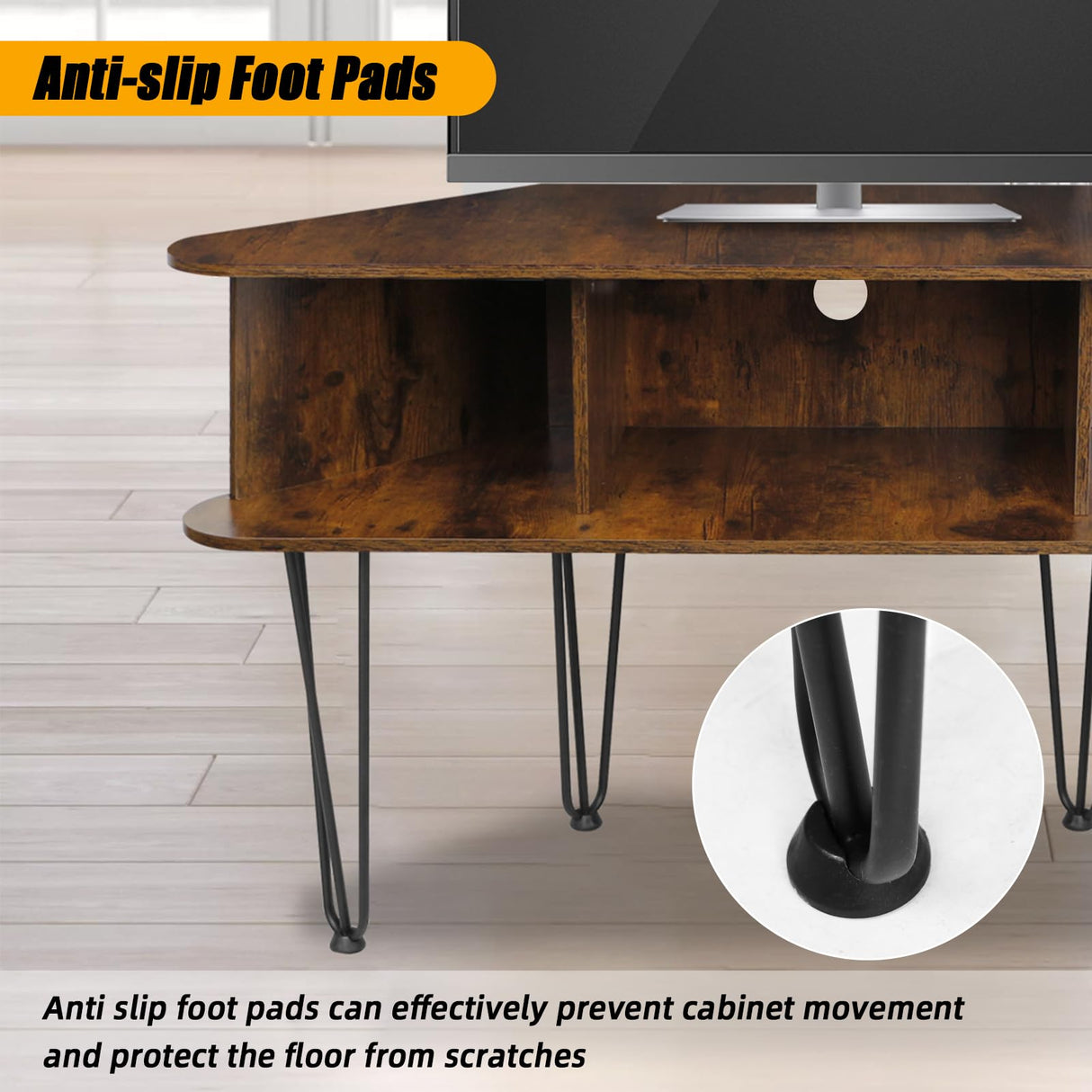 Corner TV Stand for 55 inch TV, Corner TV Stand for Living Room, Industrial TV Stand with Storage, Corner Entertainment Center with High Metal Feet and Anti-Slip Pads, 45 Inch, Rustic Brown Ciao Stilista