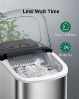Silonn Ice Makers Countertop, Portable Ice Maker with Self-Cleaning 9 Cubes Ready in 6 Mins 26Lbs/24H 2 Sizes of Bullet Ice, Ice Machine for Home Kitchen and Office Bar Party,Stainless Steel Silonn