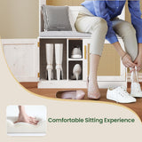 HOVANESTY Hall Tree with Bench and Shoe Storage, 5-in-1 Entryway Bench with Coat Rack, Padded Seat Cushion, 7 Tri-Hooks, Adjustable Shelf, Farmhouse Boho Furniture Organizer for Hallway, Rustic White HOVANESTY