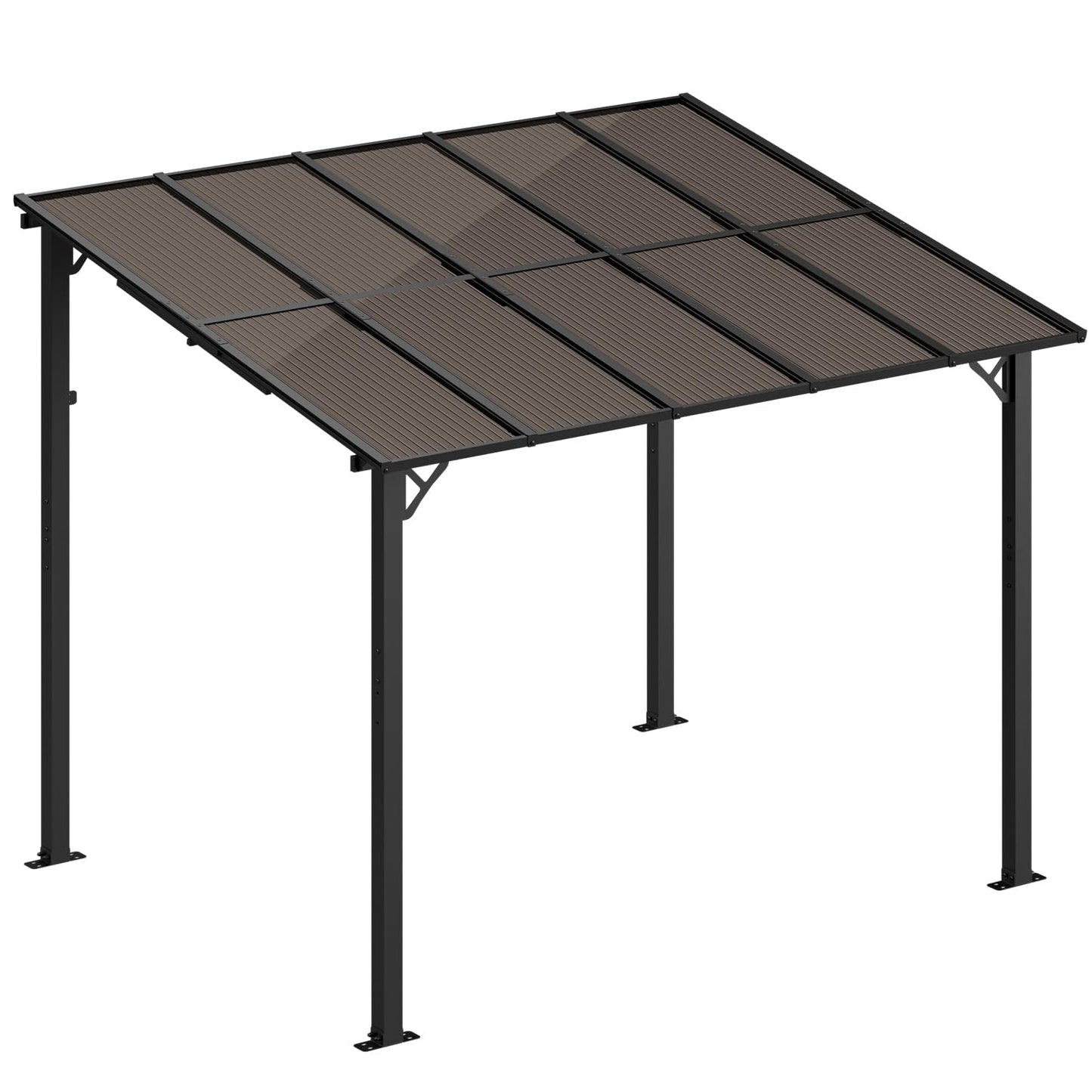 EBE 10' x 8' Gazebo, Lean to Gazebo on Clearance, Hardtop Wall Mounted Gazebo Pergola with Sloped Roof, Gazebo Awning for Patio, Porch, Deck