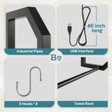 Bestier 34" LED Floating Shelves with Adjustable Glass Display, Industrial Pipe Design for Gaming & Home Decor Bestier