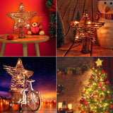 Brizled Christmas Tree Topper, 12-inch Rattan Star Treetop with 10 Warm White Lights, 120V UL Certified Xmas Tree-top Star Lights for Christmas Tree Ornament Indoor Party Home Decoration Brizled
