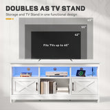 YITAHOME TV Stand for 65 Inch TVs, Entertainment Center with Storage Cabinets, Power Outlet & LED Light, Media Console Living Room Furniture, White YITAHOME