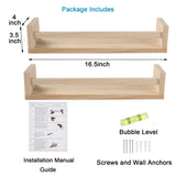 JORIKCHUO Nursery Book Shelves, Set of 2 Wood Floating Book Shelves for Kids Room, Kitchen Spice Rack, or Rustic Wall Mounted Shelves for Farmhouse Bathroom Décor (Natural Wood) JORIKCHUO