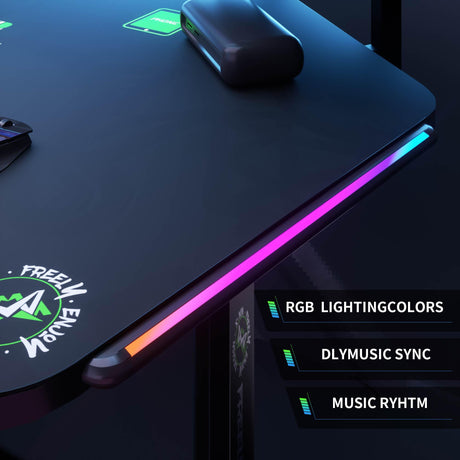 Klobel 72" Standing Gaming Desk with Dual Motor, Wing-Shaped Computer Desk with Full Coverage Mouse Pad, Electric Height Adjustable Standing Desk with RGB LED Lights and Slot Design Shelves Klobel