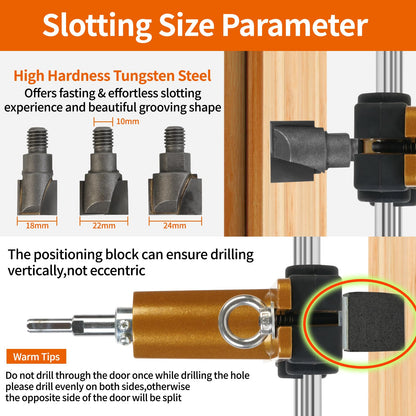 JSZYO Door Lock Hole Opener Kit,Mortise Lock Jig with 3 Tungsten Carbide Blades for Wood Doors, Door Mortise Jig,Suitable for Angle Grinder & Electric Hand Drill - WoodArtSupply