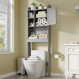 SUPER DEAL Over The Toilet Bathroom Storage Cabinet Freestanding Wooden Bathroom Organizer with Adjustable Shelves and Glass Door, Gray SUPER DEAL