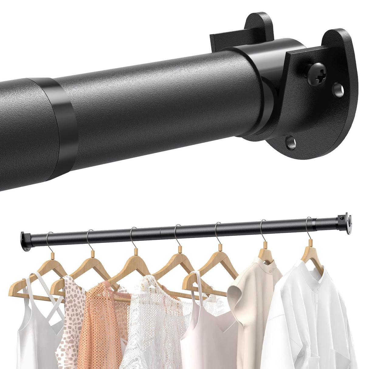 Closet Rods for Hanging Clothes, 17 to 84 Inches Stepless Adjustable Metal Closet Rod, 1.3 Inches Heavy Duty Clothes Hanging Rod for Closet Wardrobes Laundry RV Supforce