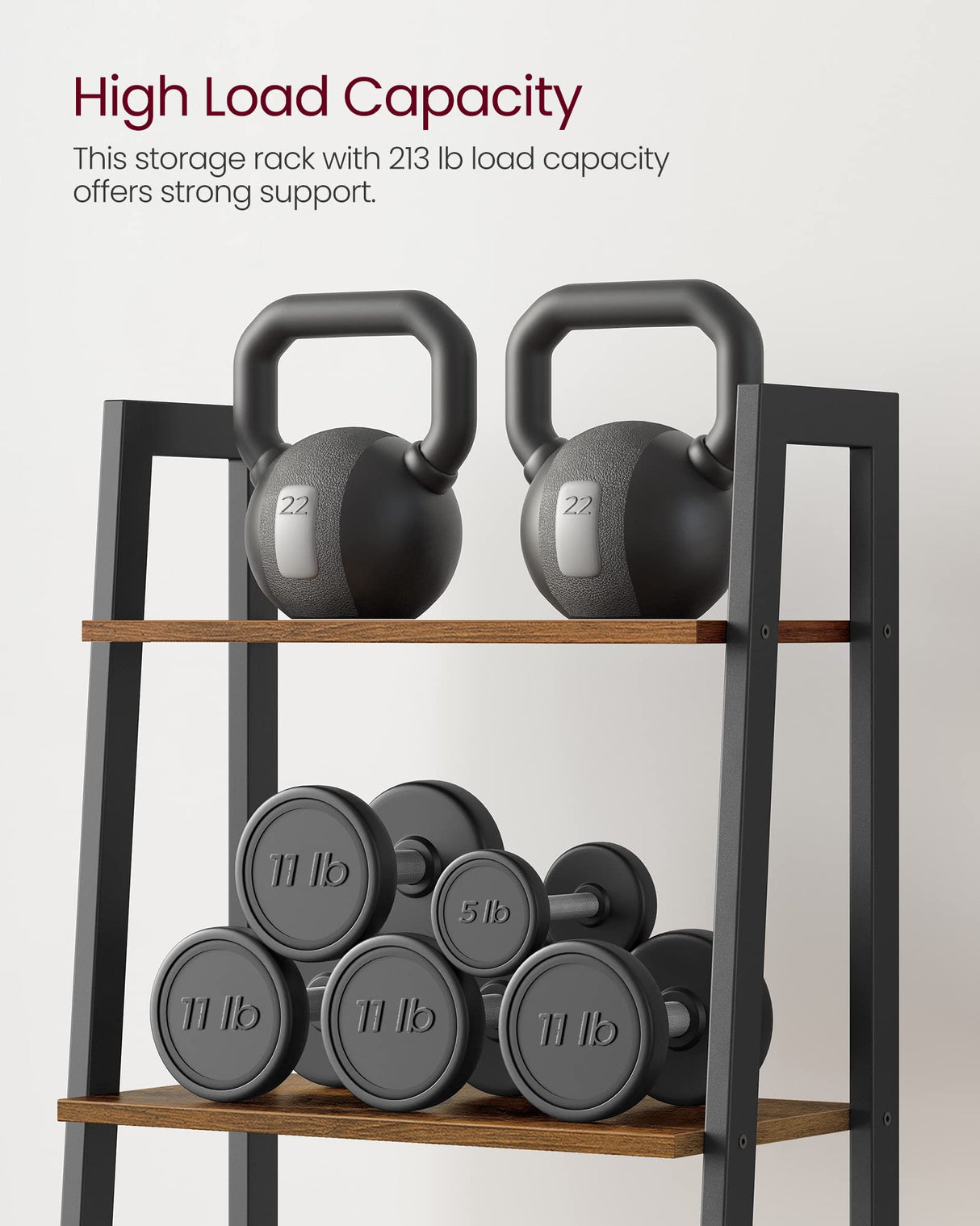 VASAGLE Ladder Shelf, 4-Tier Bookshelf, Storage Rack, Bookcase with Steel Frame, for Living Room, Home Office, Kitchen, Bedroom, Industrial Style, Rustic Brown and Black ULLS44X VASAGLE