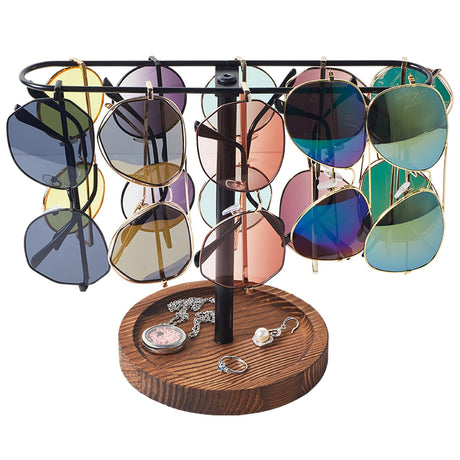 BDBDYEAY Sunglass Organizer, Multiple Glasses Holder Stand for Men and Women, Wood Eyeglass Holder Rack, Metal Sunglasses Organizer Storage for dresser, desk, bedroom, nightstand BDBDYEAY