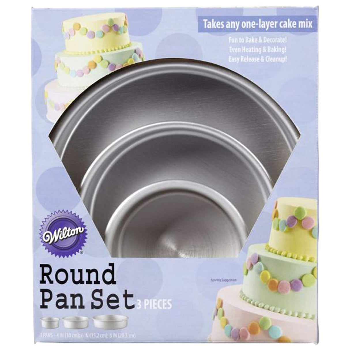 Wilton Aluminum Round Cake Pans, 3-Piece Set with 8-Inch, 6-Inch and 4-Inch Cake Pans Wilton
