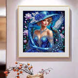 Semneroy Special Shape Diamond Art Kits for Adults, Lady in Blue Hat 5D Diamond Painting Kits for Beginners, DIY Peacock Rhinestone Diamond Dots Gem Painting Art Craft Home Decor 12 x12 Inch Semneroy