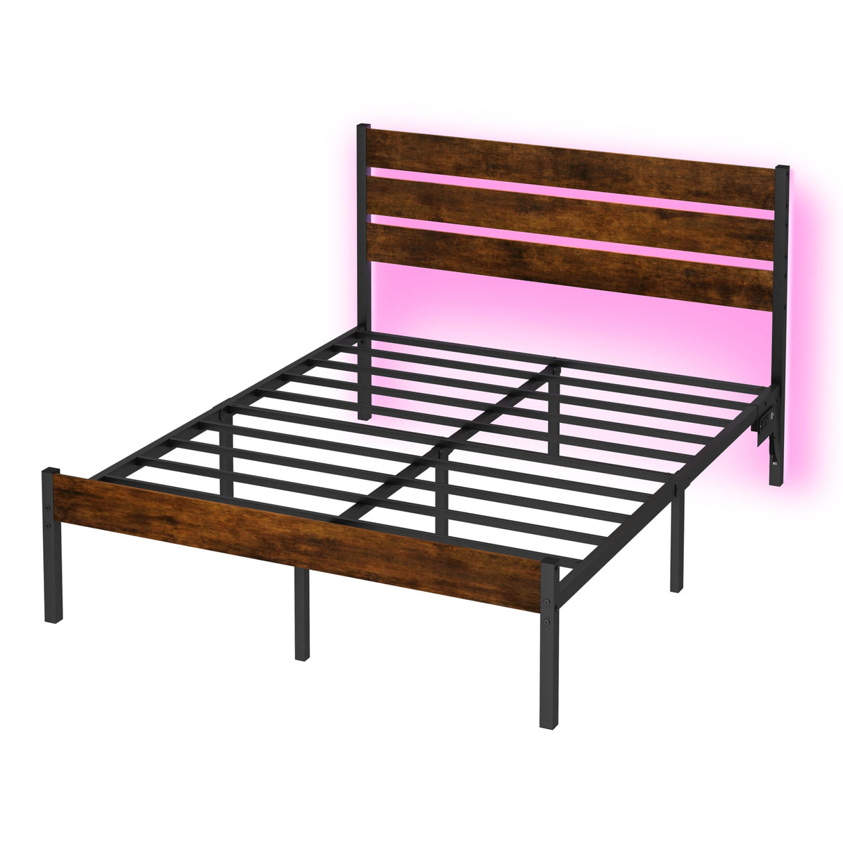Chuangshuo Guard Full Size Bed Frame with Headboard,Heavy Duty LED Bed Frame with USB Charging Station,Mattress Foundation-Under Bed Storage, No Box Spring Needed, Noise Free,Brown Chuangshuo Guard