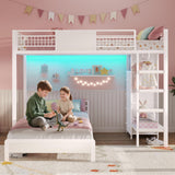 ADORNEVE Bunk Bed Twin Over Twin Size with 8 Storage Drawers, Twin Bunk Beds with Led Lights & Storage Shelves, Metal Loft Bed with 13.4" H Safety Guardrail & Ladder, for Kids & Teens, White ADORNEVE