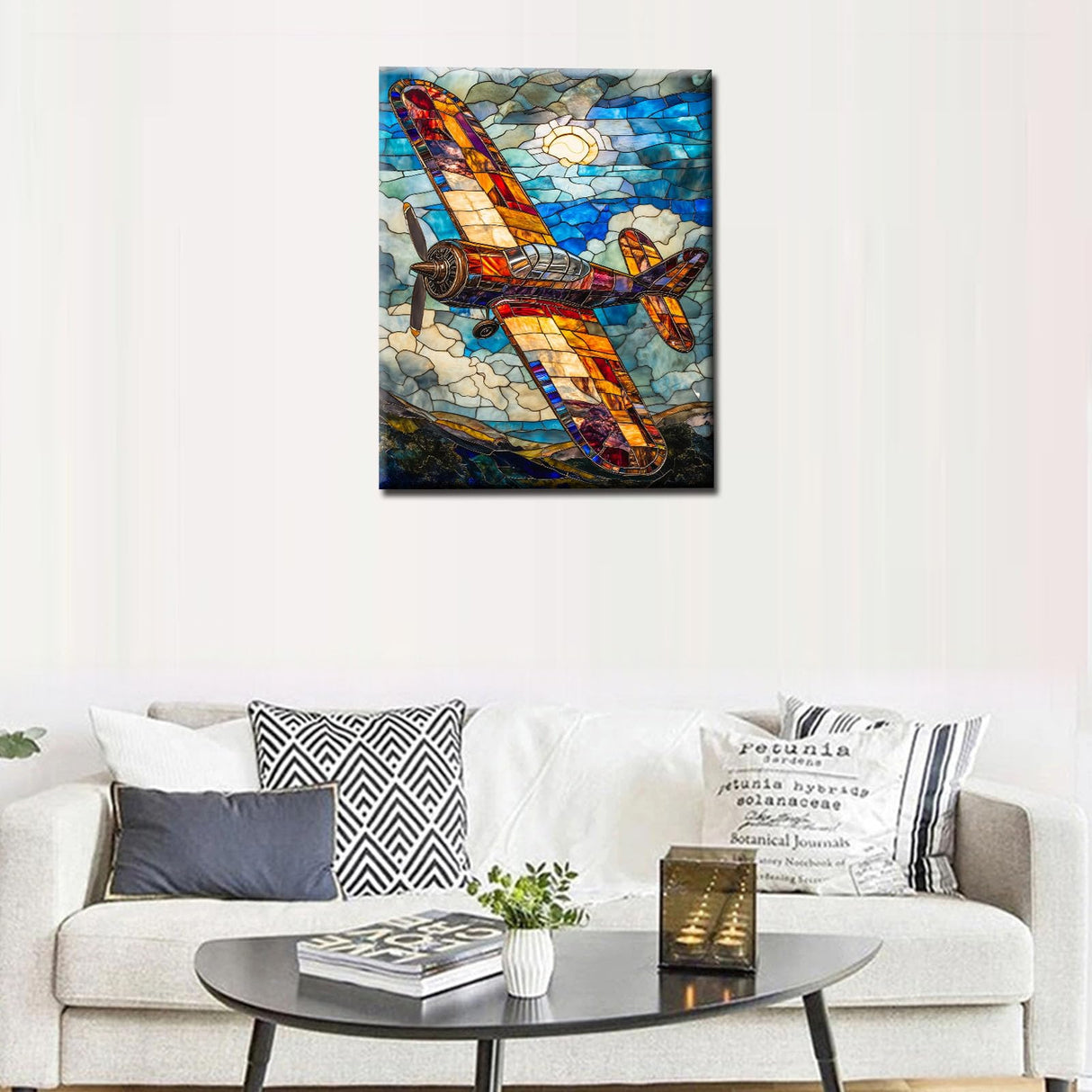 Tucocoo Stained Glass Airplane Paint by Numbers for Adults Fighter Plane DIY Digital Oil Painting Fighter Aircraft Painting Kits Canvas Acrylic Paint Room Decor 16x20Inch Without Frame Tucocoo