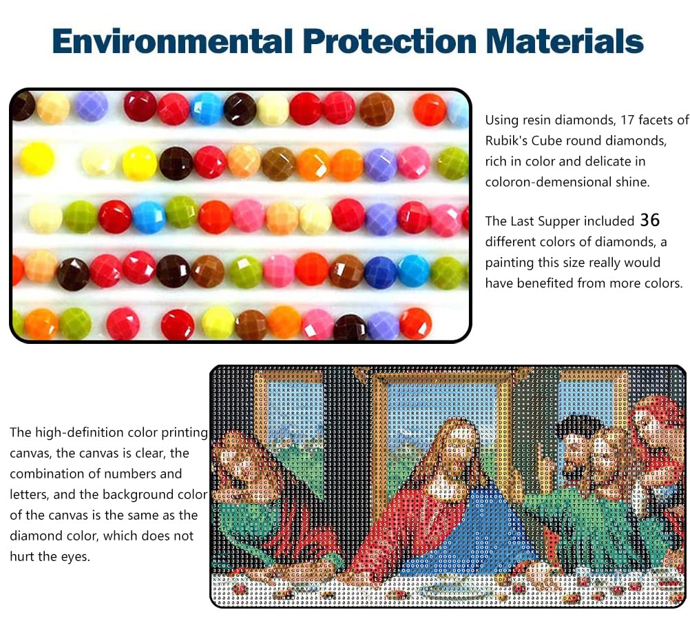 JesMolla DIY 5D Full Round Diamond Painting by Number Kits for Adults, Diamond Painting Kits Round Full Drill Diamond Art Kit Picture Craft for Home Wall Art Decor, 15.8"x33.5", The Last Supper JesMolla